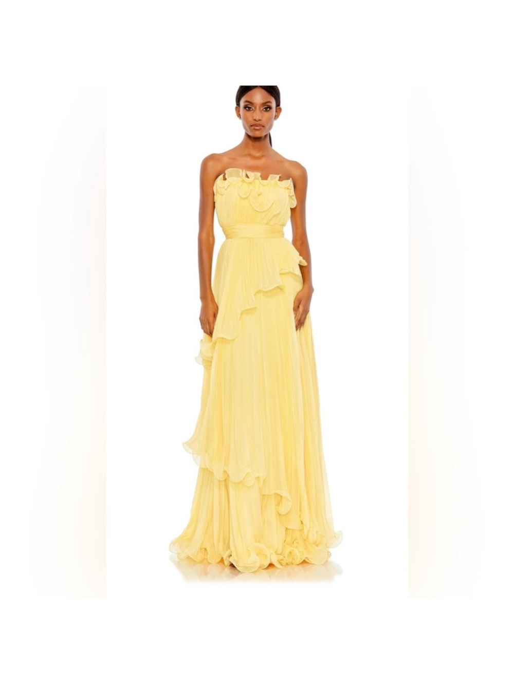 Mac Duggal 49537 Strapless Ruffle Tiered Chiffon Gown - Buttercup Size 16 NWD
